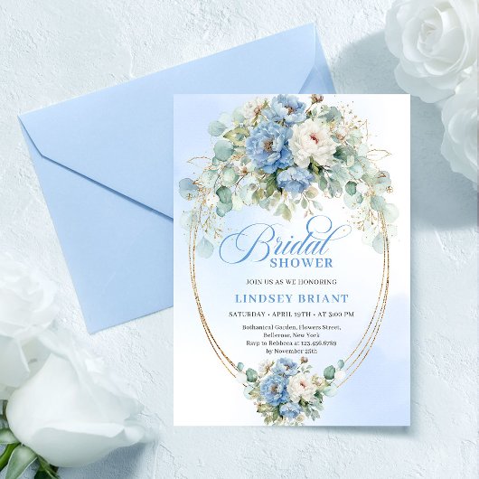 Stylish Dusty Blue Flowers Greenery Bridal Shower Kaart
