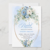 Stylish Dusty Blue Flowers Greenery Bridal Shower Kaart (Voorkant)