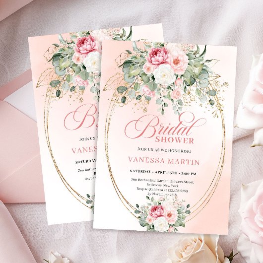 Stylish Dusty Pink Eucalyptus Bridal Shower Invite Kaart