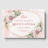 Stylish Dusty Pink Flowers Eucalyptus 15 Birthday Gastenboek (Voorkant)