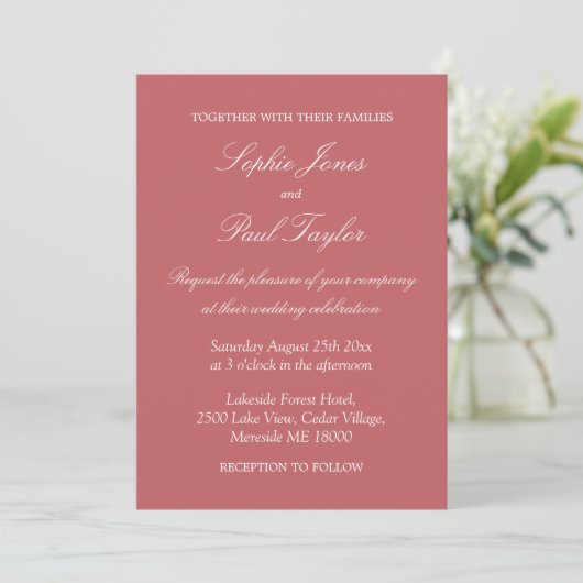 Stylish Dusty Roos Pink Wedding Invitation Kaart (Staand voorkant)