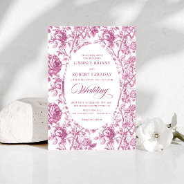 Stylish Dusty Rose Toile Roses Wedding Invitation  Kaart