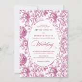 Stylish Dusty Rose Toile Roses Wedding Invitation Kaart (Voorkant)