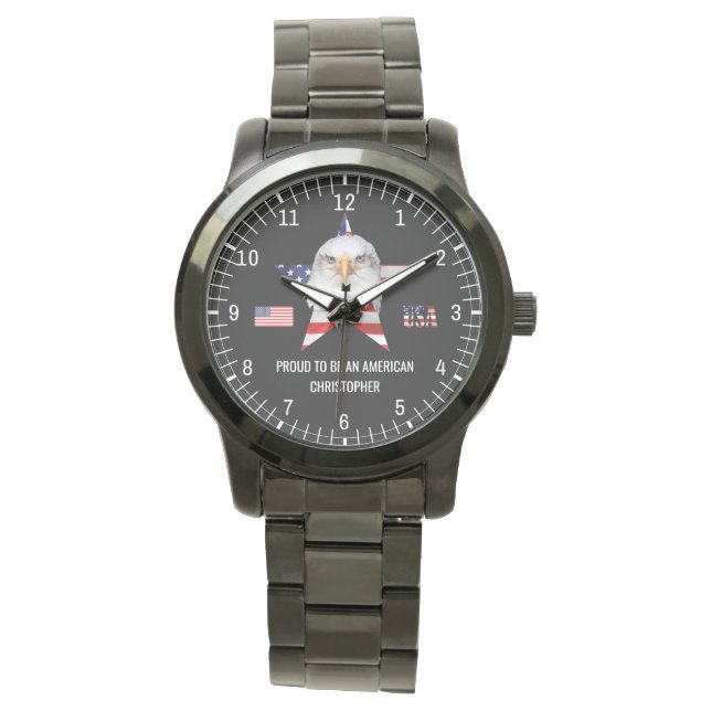 Stylish Eagle, The American Flag, Patriotic Horloge (Voorkant)
