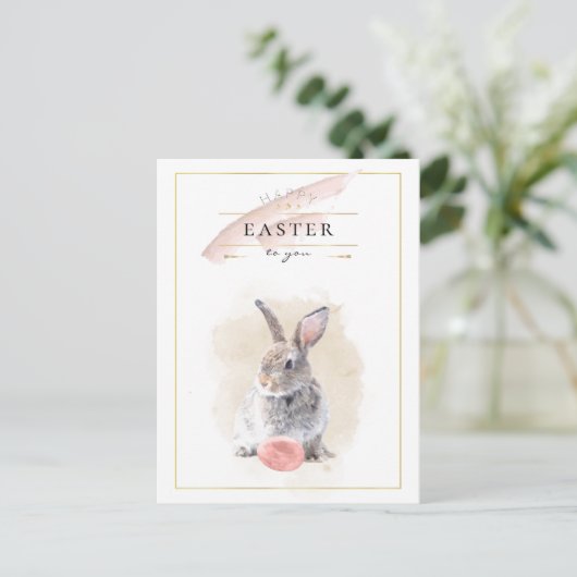 Stylish Easter Bunny | Happy Easter Waterverf Art Briefkaart (Staand voorkant)
