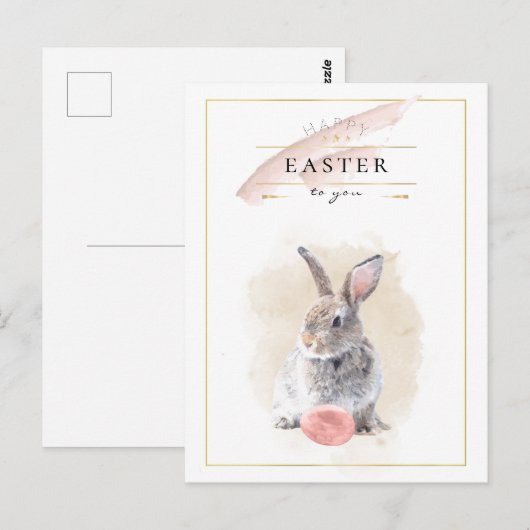 Stylish Easter Bunny | Happy Easter Waterverf Art Briefkaart (Voorkant / Achterkant)