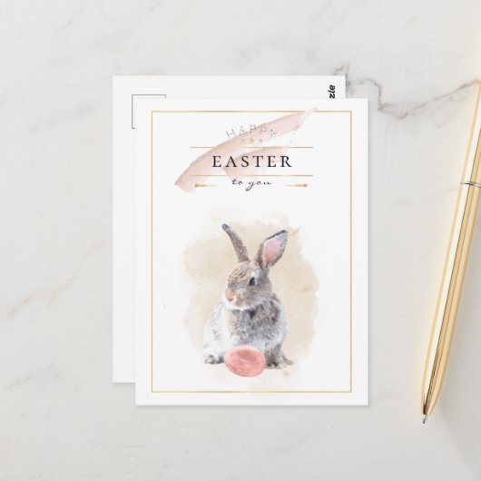 Stylish Easter Bunny | Happy Easter Waterverf Art Briefkaart (Voorkant / Achterkant in situ)