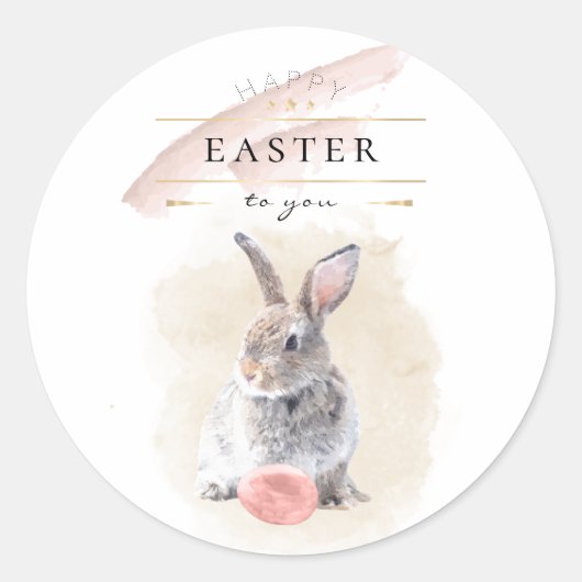 Stylish Easter Bunny | Happy Easter Waterverf Art Ronde Sticker (Voorkant)