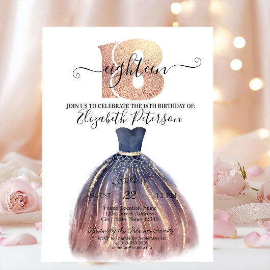 Stylish Elegant Dress 18th Birthday Party Kaart