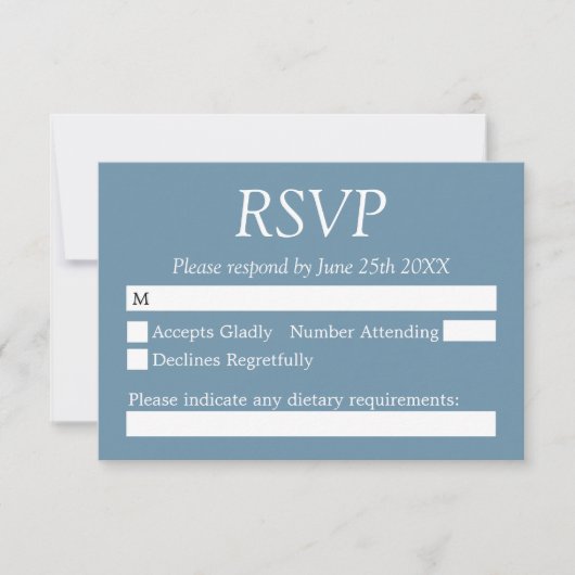 Stylish Elegant Dusty Blue Wedding RSVP Kaart (Voorkant)