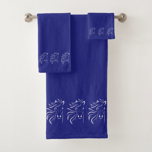 Stylish, Elegant, Horse Silhouettes on Navy Blue Bad Handdoek (Insitu)