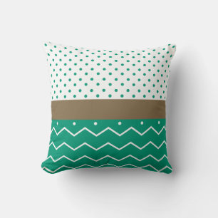 Stylish Emerald Green and White Chevron Polka Dots Kussen