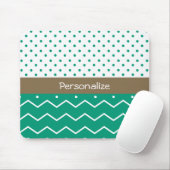 Stylish Emerald Green and White Chevron Polka Dots Muismat (Met muis)