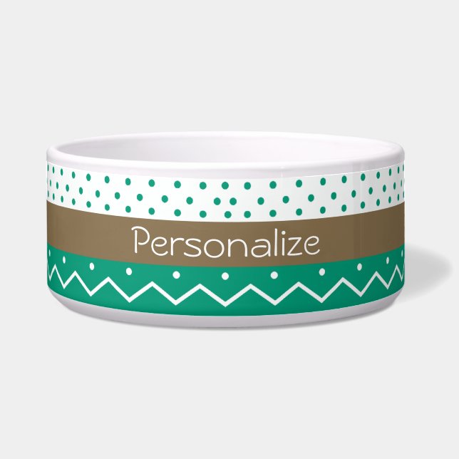Stylish Emerald Green and White Chevron Polka Dots Voerbakje (Voorkant)