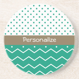 Stylish Emerald Green and White Chevron Polka Dots Zandsteen Onderzetter