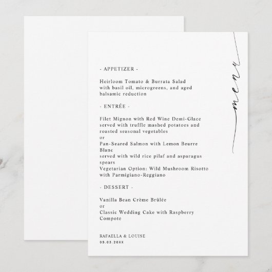 Stylish Engagement Wedding or Bridal Shower Menu Kaart (Voorkant / Achterkant)