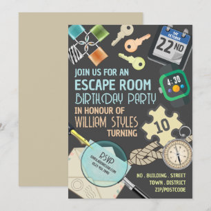 Stylish Escape Room, Birthday Party Kaart