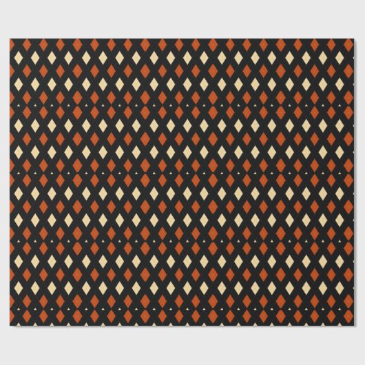 Stylish Fall Argyle Pattern Black Orange Cream Cadeaupapier (Vlak)