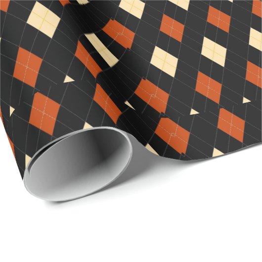 Stylish Fall Argyle Pattern Black Orange Cream Cadeaupapier (Rol Hoek)