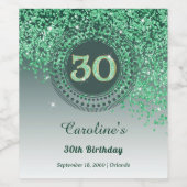 Stylish Falling Green Glitter 30th Birthday Wijn Etiket (Enkel label)