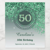 Stylish Falling Green Glitter 50th Birthday Wijn Etiket (Enkel label)