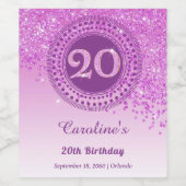 Stylish Falling Pink Glitter 20th Birthday Wijn Etiket (Enkel label)