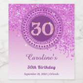 Stylish Falling Pink Glitter 30th Birthday Wijn Etiket (Enkel label)