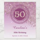 Stylish Falling Rose Gold Glitter 50th Birthday Wijn Etiket (Enkel label)