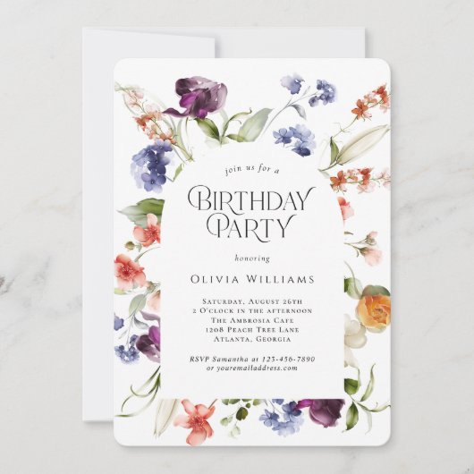 Stylish Fantasy Floral Birthday Party Kaart (Voorkant)