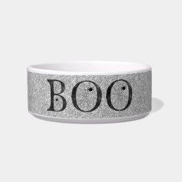 Stylish Faux Silver Glitter Boo Halloween Dog Voerbakje