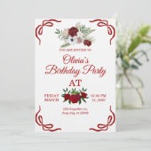 Stylish Floral Birthday Invitation Card Kaart (Staand voorkant)