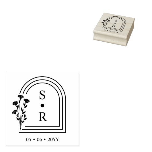 Stylish Floral Botanical Arch Wedding Initials Rubberstempel (Gestempeld)