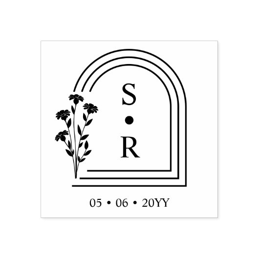 Stylish Floral Botanical Arch Wedding Initials Rubberstempel (Afrduk)