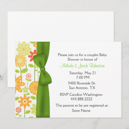 Stylish Floral Couples Baby shower Invitation Kaart (Voorkant / Achterkant)