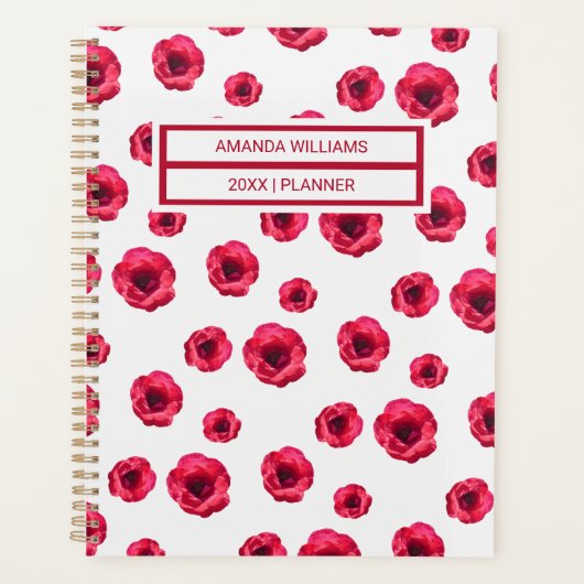 Stylish Floral Cream Red Roses Pattern Name 2026 Planner (Voorkant)