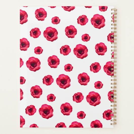 Stylish Floral Cream Red Roses Pattern Name 2026 Planner (Achterkant)