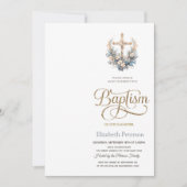 Stylish Floral Cross,Dotted Baptism Invitation Kaart (Voorkant)