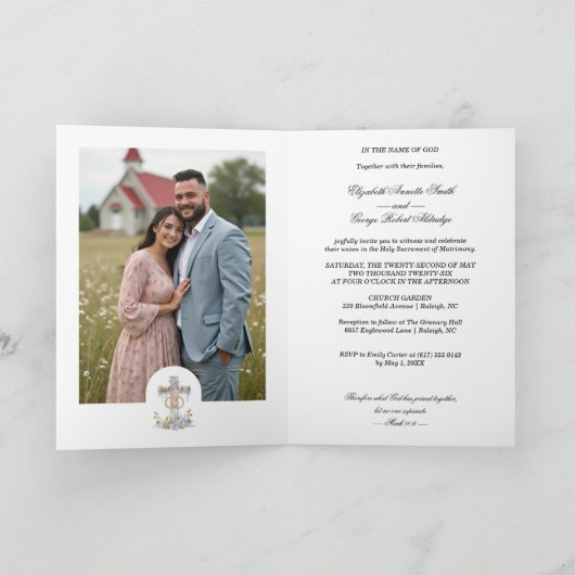 Stylish Floral Cross Wedding Rings Christian (Binnen)