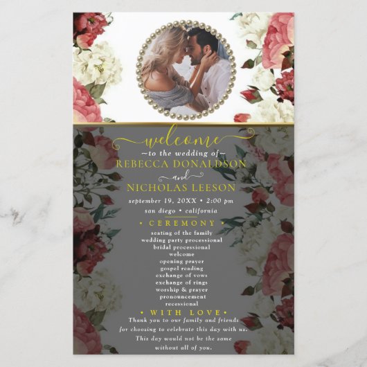 Stylish Floral Custom Photo Wedding Program (Voorkant)