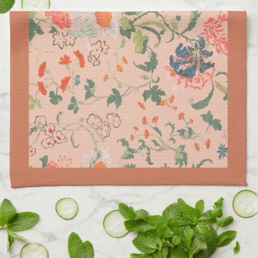 Stylish Floral Greenery Terracotta Theedoek (Gevouwen)