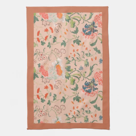 Stylish Floral Greenery Terracotta Theedoek (Verticaal)