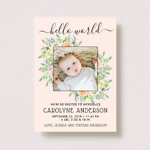 Stylish Floral Lijst Photo Birth Announement Aankondiging