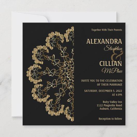 Stylish Floral Mandala Wedding Invitation Kaart (Voorkant)