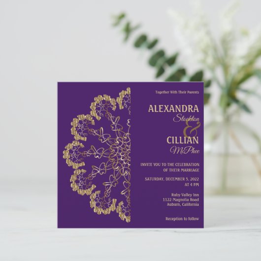 Stylish Floral Mandala Wedding Invitation Kaart (Staand voorkant)