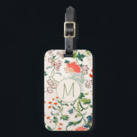 Stylish Floral Monogram Bagagelabel<br><div class="desc">Stijlvol tuinfloreel all-over printpatroon met initiaal van het monogram script. Een perfect aangepast cadeau of accessoire.</div>