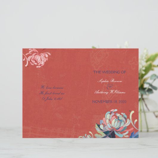 Stylish Floral Rustic Red Wedding Bivouwprogramma (Staand voorkant)