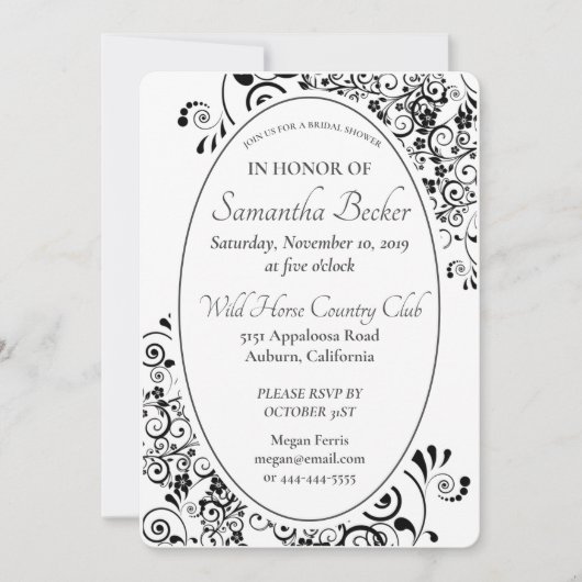 Stylish Floral Scroll Vrijgezellenfeest Kaart (Voorkant)