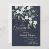 Stylish Flowers Navy Blue Quinceañera Kaart (Voorkant)