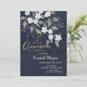 Stylish Flowers Navy Blue Quinceañera Kaart (Staand voorkant)