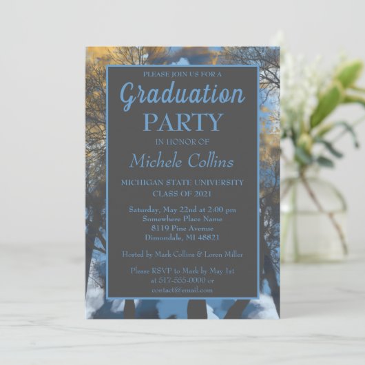 Stylish Forest Sunset Party Invitation Kaart (Staand voorkant)